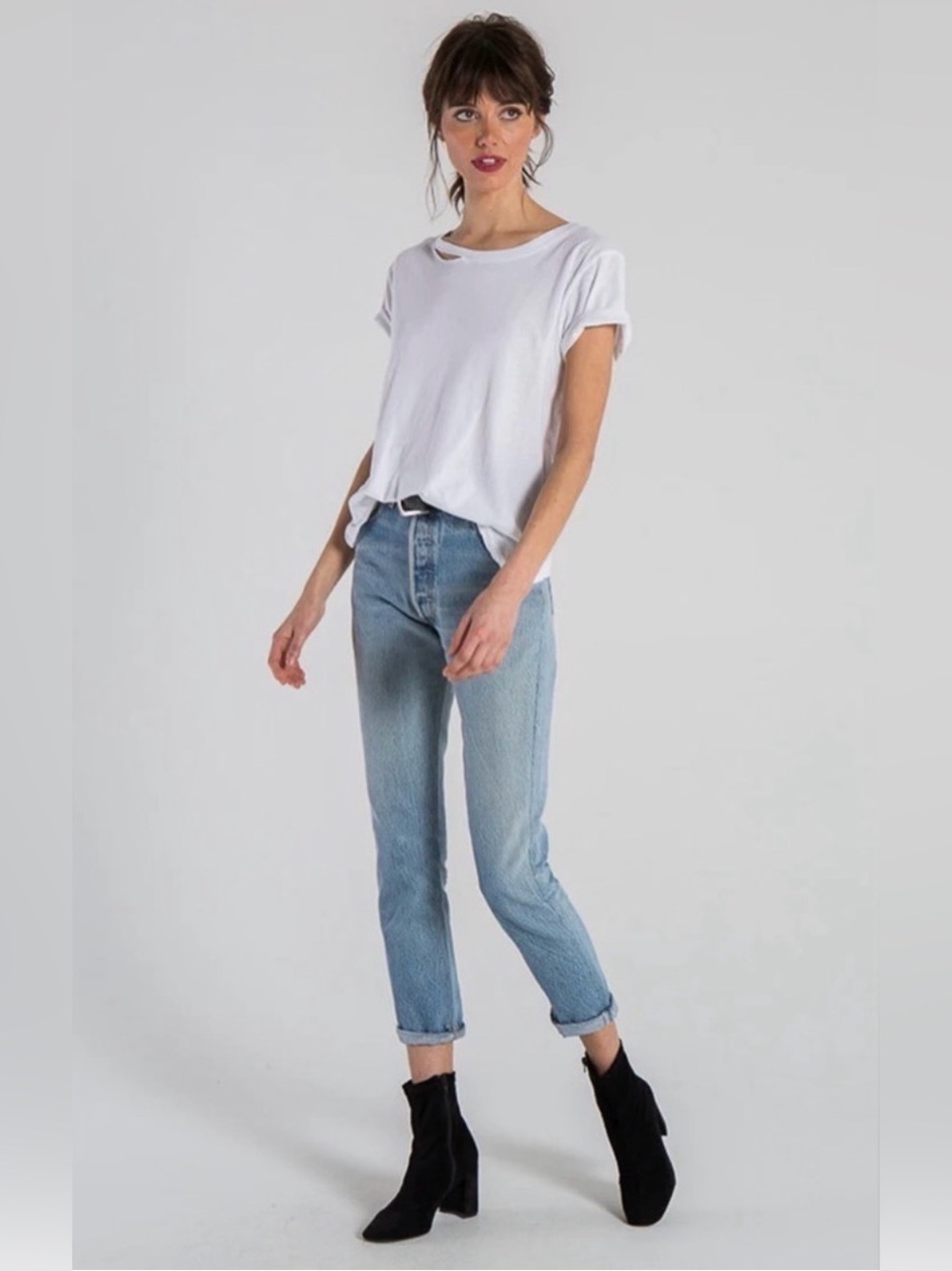 n:PHILANTHROPY Harlow Distressed BFF White Tee Cutout T-Shirt Size S